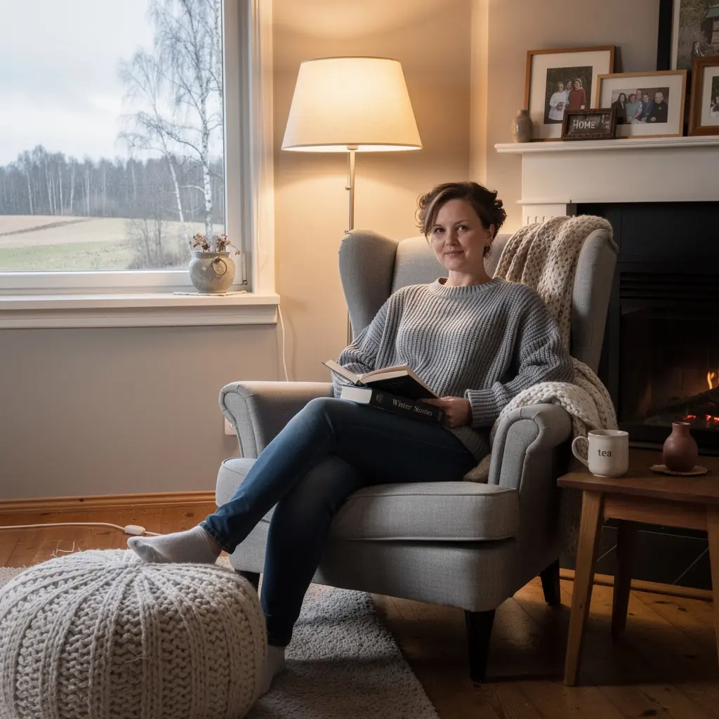 Kaasaegne elutuba, millel on hästi valitud mööbel ja soe valgustus, loovad kutsuva õhkkonna.